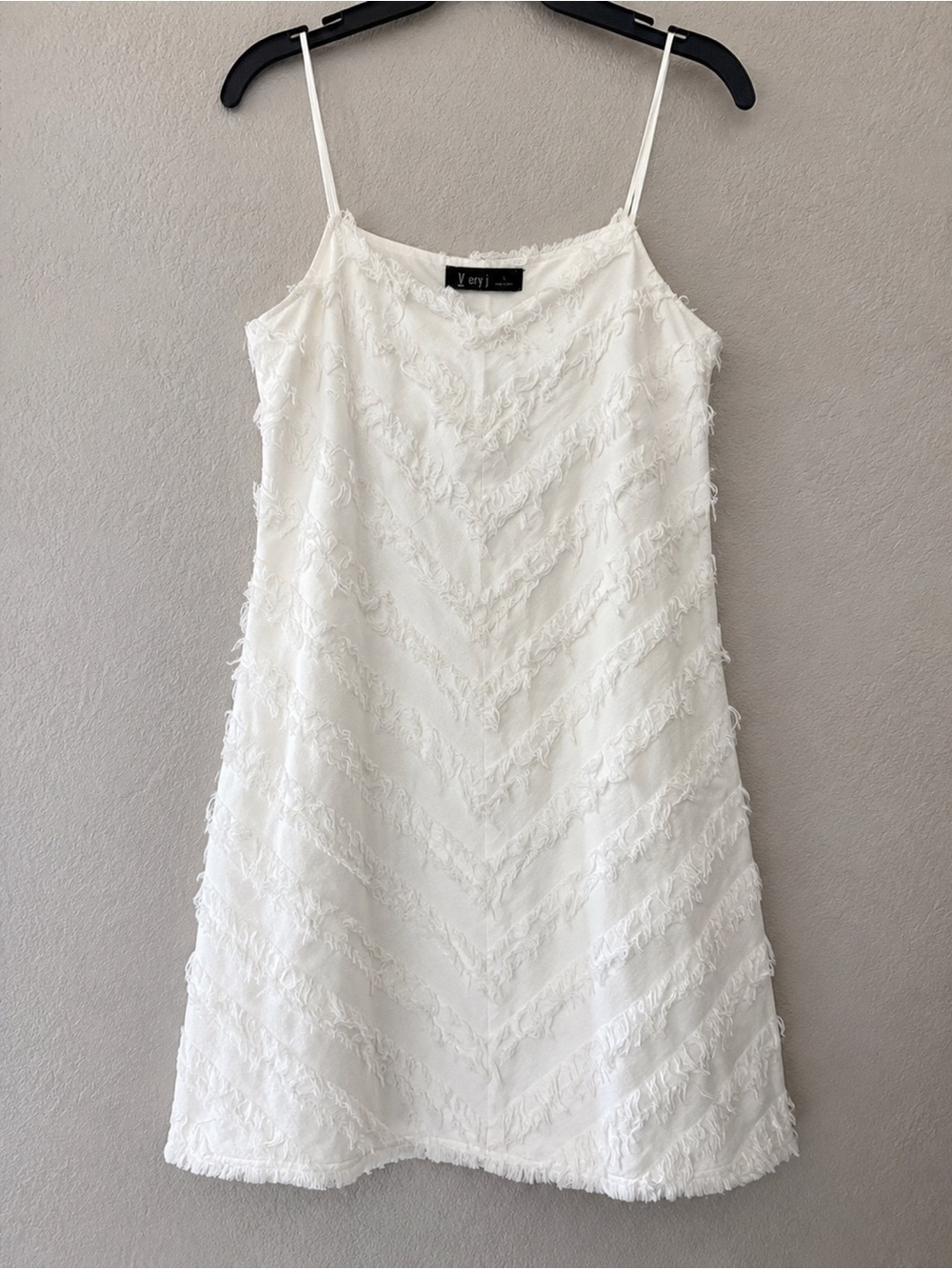 Very J Ivory Fringe Mini Slip Dress
